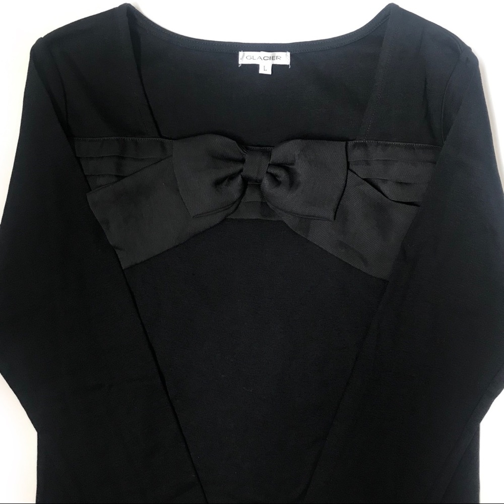 GLACIER Black Long Sleeve Top with Cute Bow